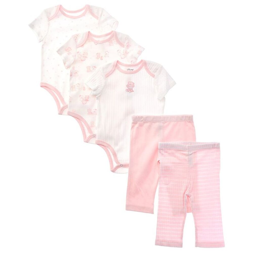 Little Me Girls  5Pc Bears Bodysuit Set, Pink
